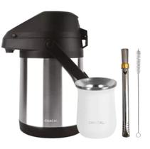 Kit Terere Chacal Bomba Cuia Garrafa Térmica Inox Branco Kit Terere Chacal Bomba Cuia Garrafa Térmica Inox Branco