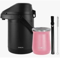 Kit Terere Chacal Bomba Cuia Garrafa Térmica Inox Preta Rosa Kit Terere Chacal Bomba Cuia Garrafa Térmica Inox Preta Rosa