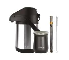Kit Terere Chacal Bomba Cuia Garrafa Térmica Inox Preto Kit Terere Chacal Bomba Cuia Garrafa Térmica Inox Preto