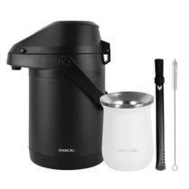 Kit Terere Chacal Bomba Cuia Garrafa Térmica Preta Branco Kit Terere Chacal Bomba Cuia Garrafa Térmica Preta Branco