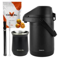 Kit Tereré Chacal Cuia Preta Bomba Garrafa Térmica Inox Preta 2.5l + Erva Kit Tereré Chacal Cuia Preta Bomba Garrafa Térmica Inox Preta 2.5l + Erva