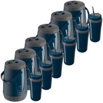 Kit Tereré com 6 Garrafas Térmica Jarra Pavia + 6 Copos Térmico 650ML com Bomba Inox Unitermi Cores