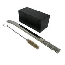 Kit tereré copo aço inox 250ml craquelado quadrado + bomba clássica 24cm prata + escova higiênica