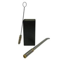 Kit tereré copo aço inox 250ml craquelado quadrado + bomba mola com rosca desmontável prata + escova de higienização