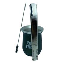 Kit tereré copo alumínio clássico parede dupla verde 350ml (Eu Curto Tereré) + bomba de tela recartilhada 20cm + escova Kit tereré copo alumínio clássico parede dupla verde 350ml (Eu Curto Tereré) + bomba de tela recartilhada 20cm + escova