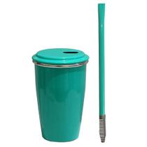 Kit Tereré Copo Alumínio Térmico 300ml Bomba Inox Mola Verde Anis