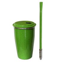 Kit Tereré Copo Alumínio Térmico 300ml Bomba Inox Mola Verde