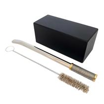 Kit tereré copo cuia quadrado 250ml preto + bomba mola desmontável 19cm prata + escova de higienização