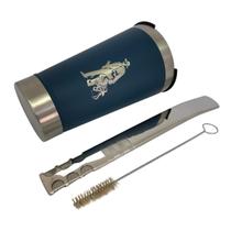 Kit tereré copo cuia térmico parede dupla de inox 470ml azul + bomba tela super premium 24cm grande + escova higiênica Kit tereré copo cuia térmico parede dupla de inox 470ml azul + bomba tela super premium 24cm grande + escova higiênica