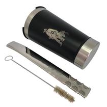 Kit tereré copo cuia térmico parede dupla de inox 470ml preto + bomba tela super premium 24cm grande + escova higiênica Kit tereré copo cuia térmico parede dupla de inox 470ml preto + bomba tela super premium 24cm grande + escova higiênica