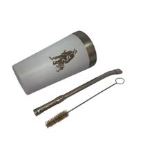Kit tereré copo cuia térmico parede dupla de inox 500ml branco + bomba tela rica 21cm com rosca desmontável + escova
