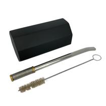 Kit tereré cuia copo octogonal preto + bomba de mola com rosca desmontável prata + escova higiênica