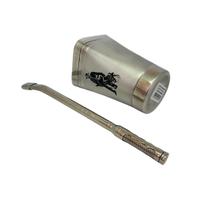 Kit tereré cuia copo redondo 300ml alumínio boca quadrada + bomba tela com rosca desmontável prata 21cm + escova higiene Kit tereré cuia copo redondo 300ml alumínio boca quadrada + bomba tela com rosca desmontável prata 21cm + escova higiene