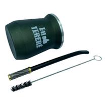 Kit tereré cuia copo redondo 350ml alumínio parede dupla verde + bomba mola desmontável com rosca preto + escova higiene Kit tereré cuia copo redondo 350ml alumínio parede dupla verde + bomba mola desmontável com rosca preto + escova higiene