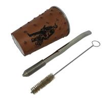 Kit tereré cuia copo redondo alumínio revestido de couro modelo avestruz 200ml + bomba mola sem rosca prata + escova
