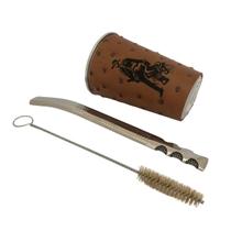 Kit tereré cuia copo redondo alumínio revestido de couro modelo avestruz 200ml + bomba tela v8 19cm prata + escova
