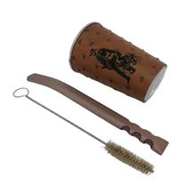 Kit tereré cuia copo redondo alumínio revestido de couro modelo avestruz 200ml + bomba tela v8 19cm rose + escova