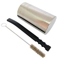 Kit tereré cuia copo redondo recartilhado 300ml prata + bomba tela V8 preta 19cm + escova