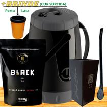 Kit Tereré Garrafa Lisa + Black Erva+Copo Quadrado Acrílico+Bomba Clássica Preta + Porta Lata