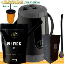 Kit Tereré Garrafa Lisa + Black Erva+Copo Quadrado Acrílico+Bomba Clássica Preta + Porta Lata