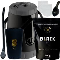 Kit Tereré Garrafa Lisa Black Erva Mate 500 G Copo Caldereta Acrílico Preto Bomba Preta Filtro Scoop
