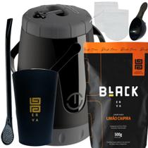 Kit Tereré Garrafa Lisa Black Erva Mate 500 G Copo Caldereta Acrílico Preto Bomba Preta Filtro Scoop