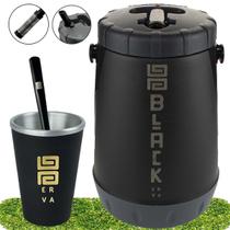 Kit Tereré Garrafa Preta Black Erva 2,5L Cuia Térmica Bomba