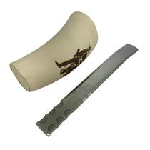 Kit tereré guampa chifre plástico revestida de couro legítimo bovino 300ml + bomba super premium extra larga 24cm