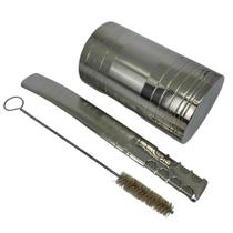 Kit tereré inox luxo copo cuia redondo frisado 300ml prata + bomba tela frisado lateral 20cm larga + escova de limpeza