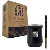 Kit Tereré Old Barn Preto Cuia De Alumínio Parede Dupla 300ml Bomba De Mola Cônica 1 Erva 500g