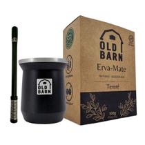 Kit Tereré Old Barn Preto Cuia De Alumínio Parede Dupla 300ml Bomba De Mola Externa 1 Erva 500g