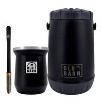 Kit Tereré Old Barn Preto Garrafa 2,5L Cuia Parede Dupla Alumínio 300ml Bomba Inox Mola Cônica