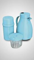 Kit Térmico 3pçs Garrafas Pote Dosador Azul Kit Térmico 3pçs Garrafas Pote Dosador Azul