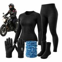 Kit Térmico Moto Feminina Plus Proteção Total 44/46 - Blusa Calça Luva Touch Bandana e Meia Cor:PretoTamanho:44-46 Kit Térmico Moto Feminina Plus Proteção Total 44/46 - Blusa Calça Luva Touch Bandana e Meia Cor:PretoTamanho:44-46