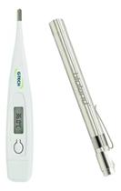 Kit Termometro Corporal + Lanterna Clinica Para Ver Garganta Cor:Prata Kit Termometro Corporal + Lanterna Clinica Para Ver Garganta Cor:Prata