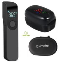 Kit Termômetro Digital Infravermelho de Testa + Oxímetro Adulto/Pediátrico Oled Dedo/Pulso preto