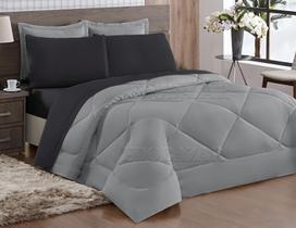 Kit ternura Edredom Casal king Dupla Face Cinza Preto