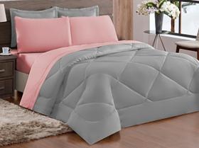 Kit ternura Edredom Casal king Dupla Face Rosa Cinza Kit ternura Edredom Casal king Dupla Face Rosa Cinza