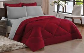 Kit TERNURA Edredom CASAL QUEEN Dupla Face VERMELHO CINZA