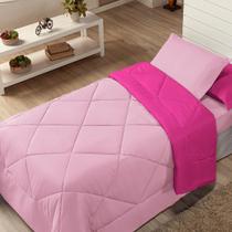 Kit ternura edredom solteiro dupla face rosa/pink com 3pçs