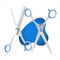 Kit Tesoura Barbearia Profissional Fio Laser E Desbaste Inox