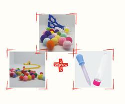 Kit Tesoura Bola Pinça Jacaré Conta Gotas Pompom