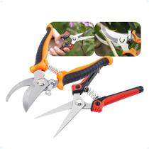Kit Tesoura De Podar Plantas Lâmina Bypass Jardinagem Galhos