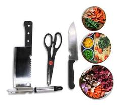 Kit Tesoura E 3 Facas Para Cozinha Jogo 4 Peças Kit Tesoura E 3 Facas Para Cozinha Jogo 4 Peças