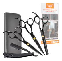 Kit Tesoura Navalha Profissionais Barbeiro Fio Laser 6 Peças
