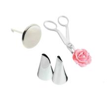 Kit Tesoura + Suporte Bailarina Rosa + 2 Bicos De Confeitar