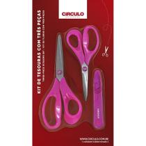 Kit Tesouras com Gliter Círculo - Rosa