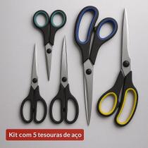 Kit Tesouras de Aço Inoxidável Multiuso e Alta Durabilidade Tesoura Grande e Pequena Hobby ou Profissional