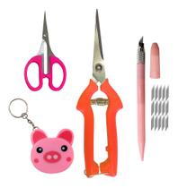 Kit Tesouras Estilete De Precisão Fita Métrica Artesanatos