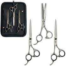 Kit Tesouras Para Canhoto Fio Laser Navalha Desfiadeira 6.0